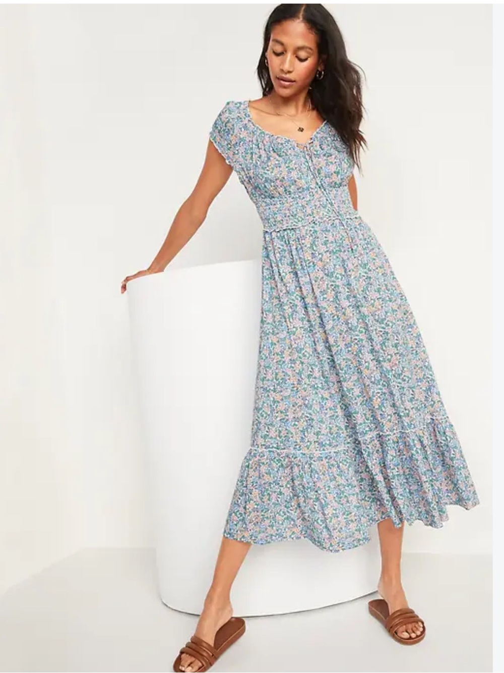 Old Navy Smocked Floral Dress Peasant Cottagecore Feminine XS